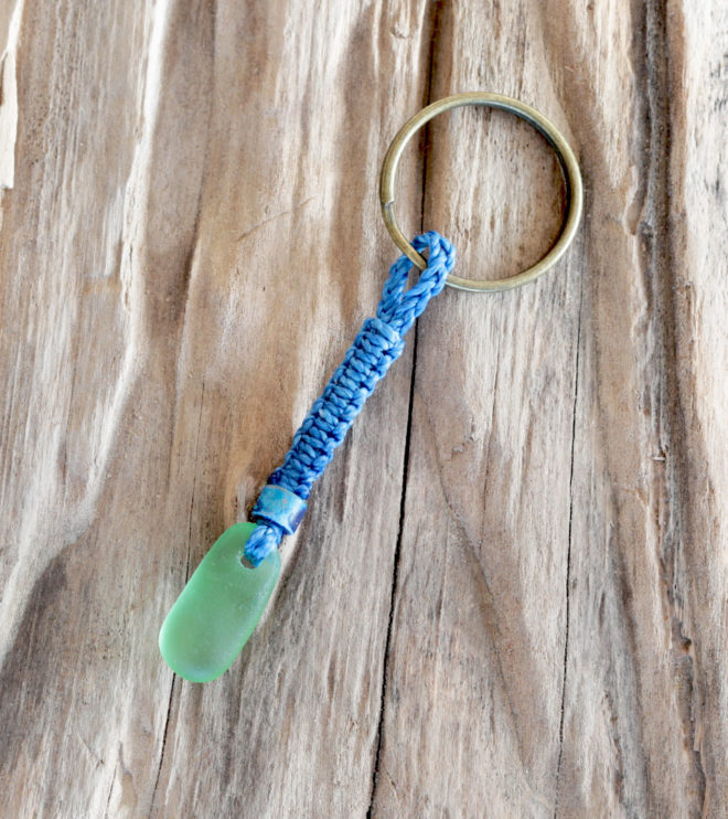 Schlüsselanhänger Seeglas / Meerglas, Grün, Blau