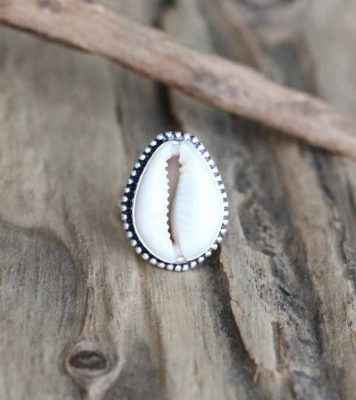 Ring Kaurimuschel, massives 925 Sterling Silber