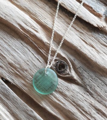 Halskette Life, Meerglas / Seeglas in Blau, japanischer Ohajiki, echt Silber