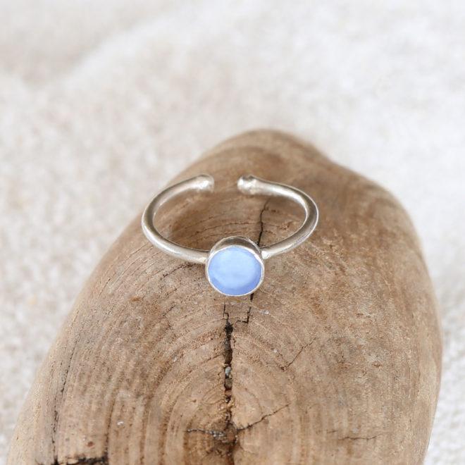 Ring, Seeglas / Meerglas, blau, Stapelring