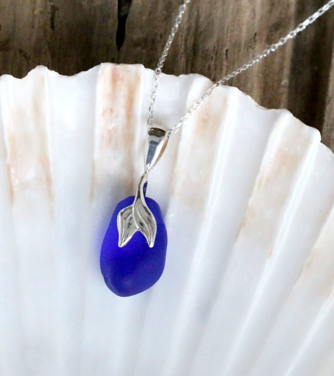 Halskette Meerjungfrau, Seeglas / Meerglas in Blau, 925 Sterling Silber