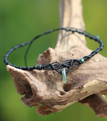 Makramee-Fußbaendchen Black Sea, Wellen, mit Seeglas / Strandglas