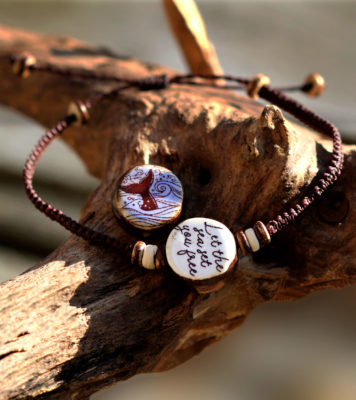 Armband Let the sea set you free - Keramik - Wendeperle mit Kokosnuss, Makramee
