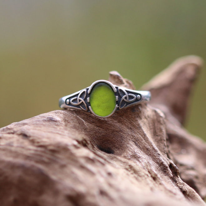 Ring mit Seeglas / Meerglas, 925 Sterling Silber, keltisch, Ethno