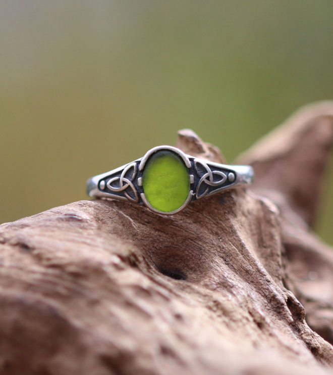 Ring mit Seeglas / Meerglas, 925 Sterling Silber, keltisch, Ethno