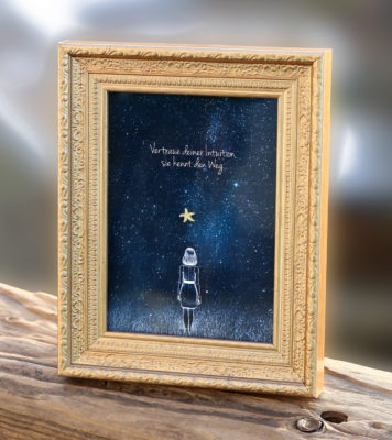 Wandbild Sternennacht mit Seestern. Vertraue deiner Intuition.