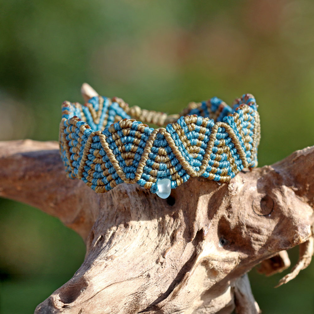 Makramee - Ethno-Armband mit Seeglas / Meerglas, Peru, Inka