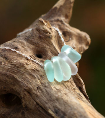 Halskette Provence, Singapur Twister Kette mit Seeglas / Meerglas, 925 Sterling Silber