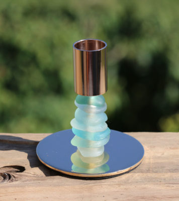Kerzenständer Leuchtturm mit Strandscherben (Seeglas, Meerglas, Strandglas)