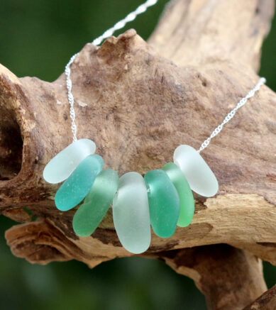 Kette Meeresbrandung, Singapur Twister aus 925 Sterling Silber mit Perlen aus echtem Meerglas / Seeglas / Strandglas