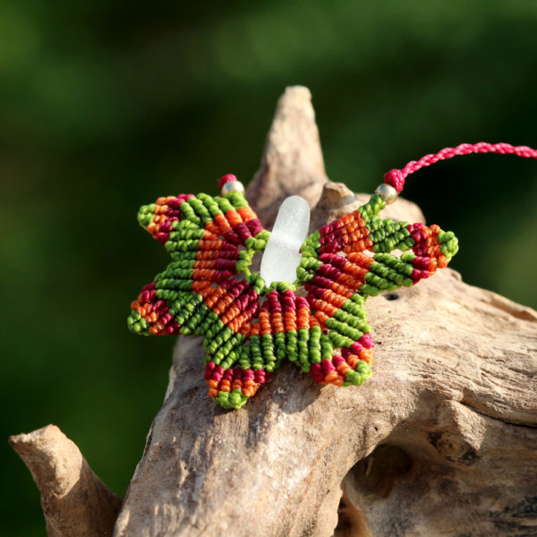 Makrameeschmuck mit Seeglas - buntes Blatt, Herbst