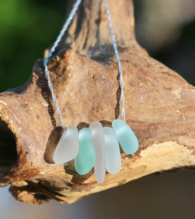 Schmuck aus Seeglas - Halskette Meeresbrandung, 925 Sterling Silber