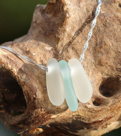 Schmuck aus Seeglas - Halskette Meeresbrandung, 925 Sterling Silber