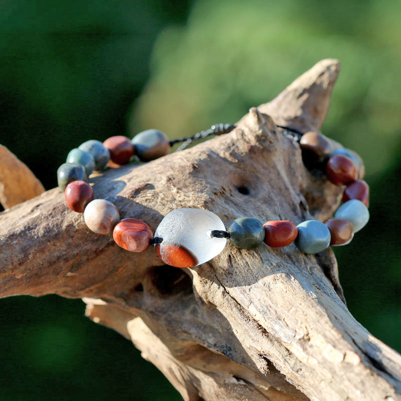 Armband Rotes Meer mit zweifarbigem Strandglas / Meerglas und Perlen aus Naturstein